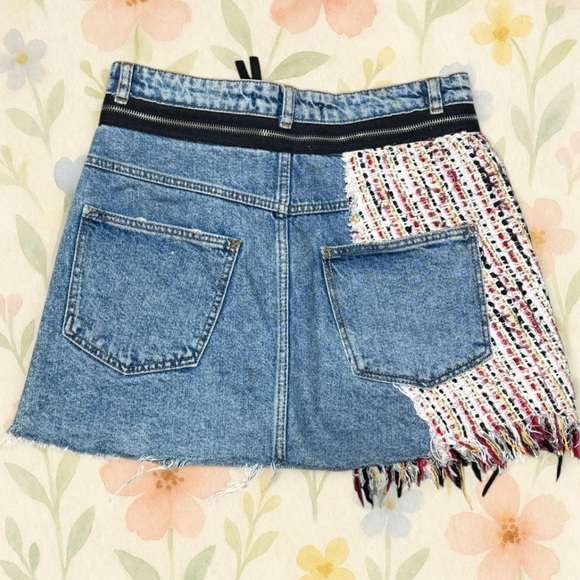 ZARA Trafaluc Fringe Denim Skirt XS | Y2K Festival Patchwork - Picture 3 of 5